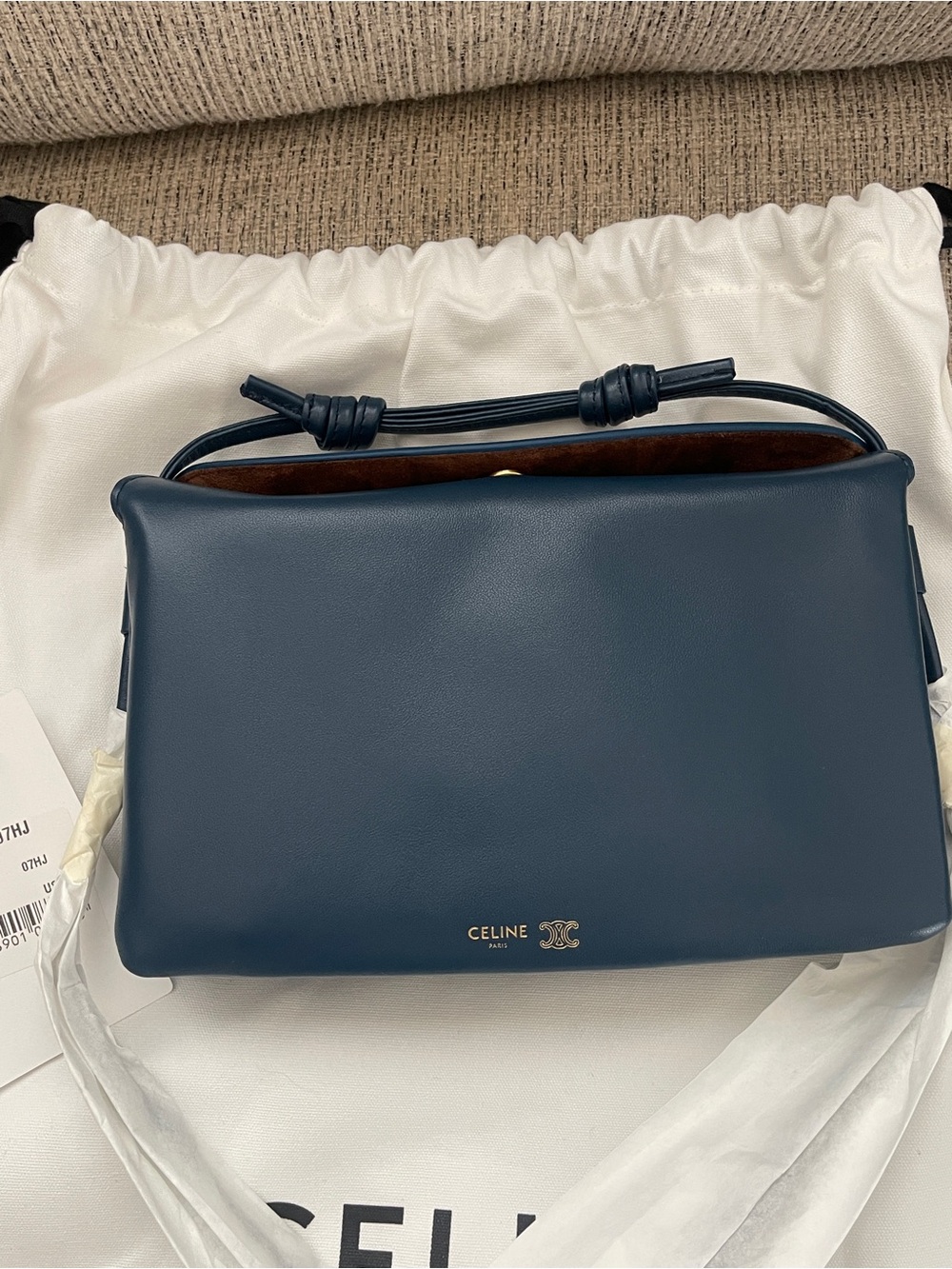 Celine New Trio Blue Leather Messenger Bag with Gold Logo - Picture 5 of 12